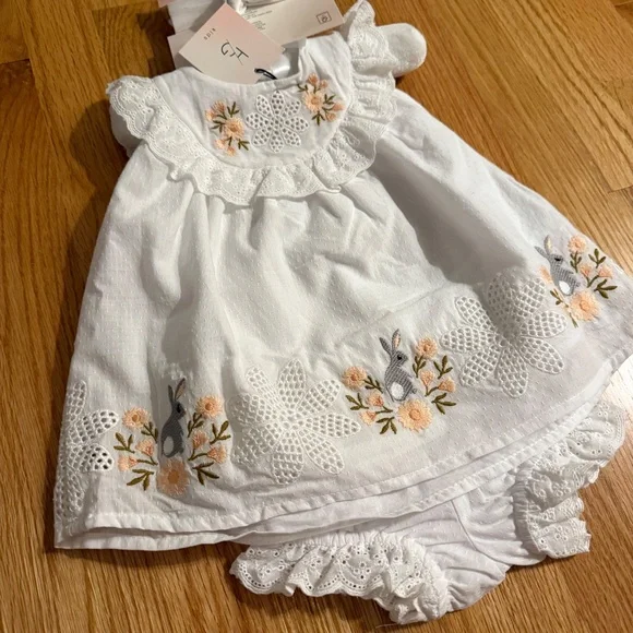 Happily Grey Baby Girl Easter Bunny Dress With Matching Shoes & Diaper Cover - Picture 7 of 13